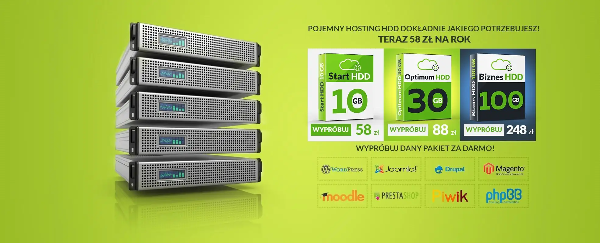 Zdjęcie oferty hostingu HDD w promocyjnej cenie od 58zł brutto i link do specyfikacji i zamówienia hostingu HDD