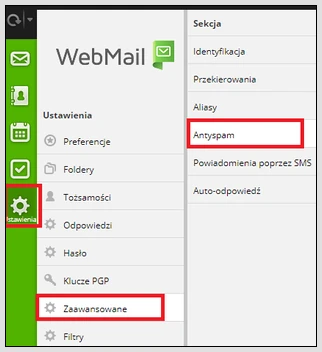 Wejście do ustawień antyspamowych