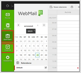 Kalendarz i menadżer zadań w Webmail