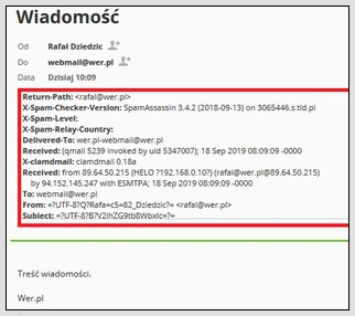 Nagłówek wiadomości email